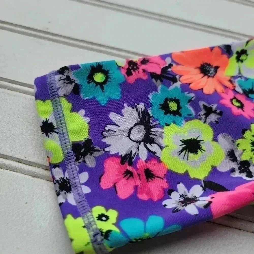 Justice Beach Hair Dont Care Purple Girls Surf Rashguard Swim Shirt Floral Sz 14